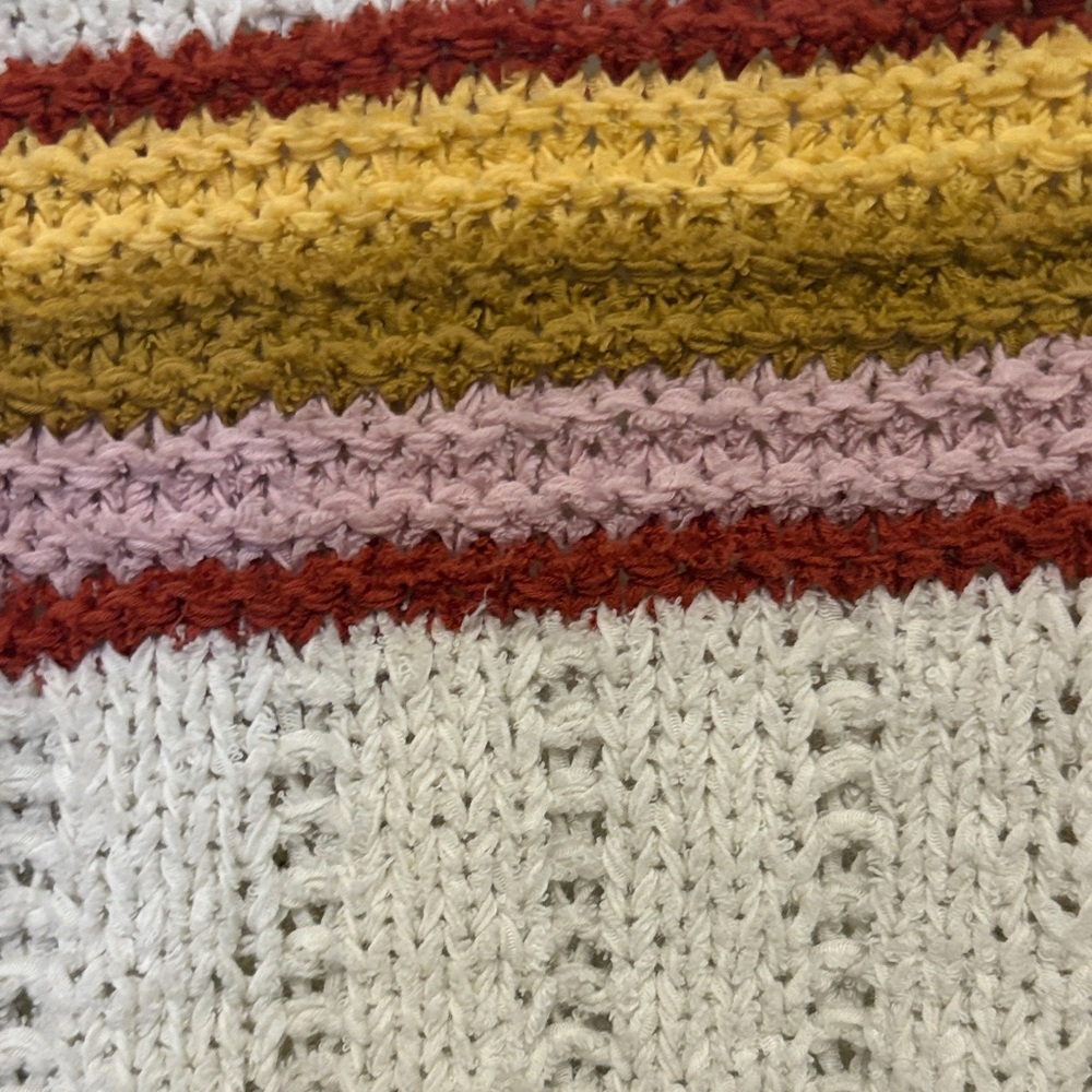 🌤️🧶🌈Madewell Cream Open Front Cardigan Sweater w/ Red Yellow Green Stripes Small - Picture 4 of 6